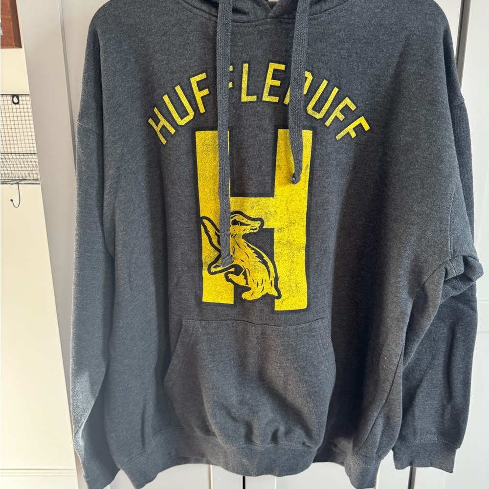 Hufflepuff Gray Hoodie with H & Yellow badger Logo
